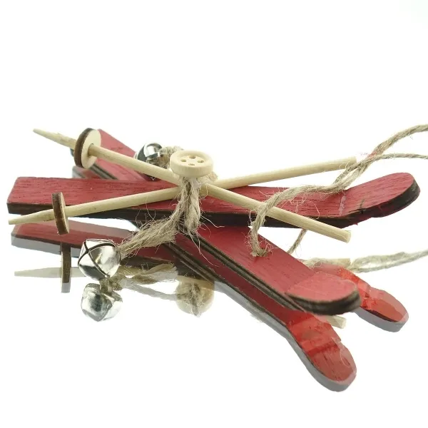 Weihnachtsanhänger Holz-Ski Rot 12 x 5 cm - Holz & Metall