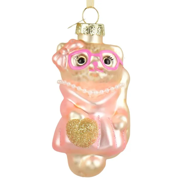 Weihnachtsanhänger Katze mit pinker Brille - Glas Weihnachtsanhänger Katze mit pinker Brille - Glas