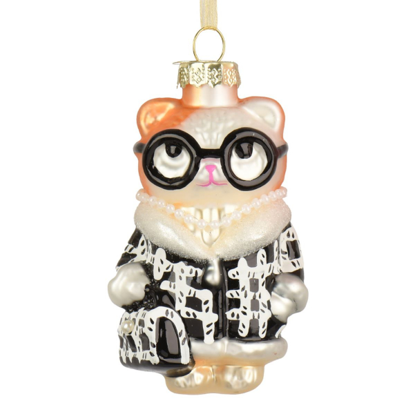 Weihnachtsanhänger Katze mit schwarzer Brille - Glas