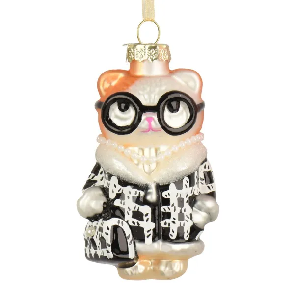 Weihnachtsanhänger Katze mit schwarzer Brille - Glas Weihnachtsanhänger Katze mit schwarzer Brille - Glas