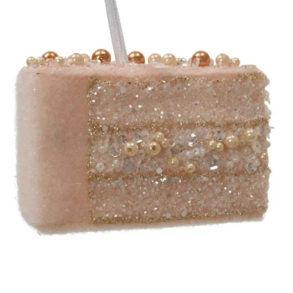 Weihnachtsanhänger Kuchenstück rosé mit Perlen & Glitter- Polyester