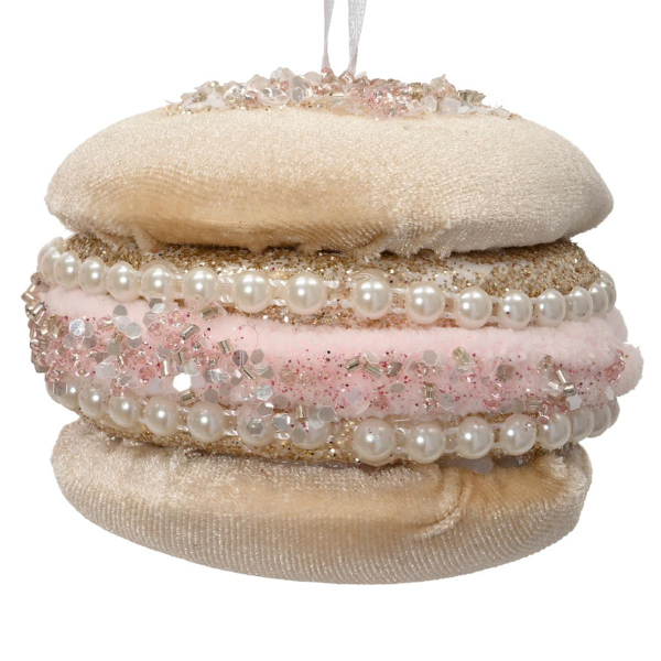 Weihnachstanhänger Macaron cremefarben mit Perlen & Glitter - Polyester