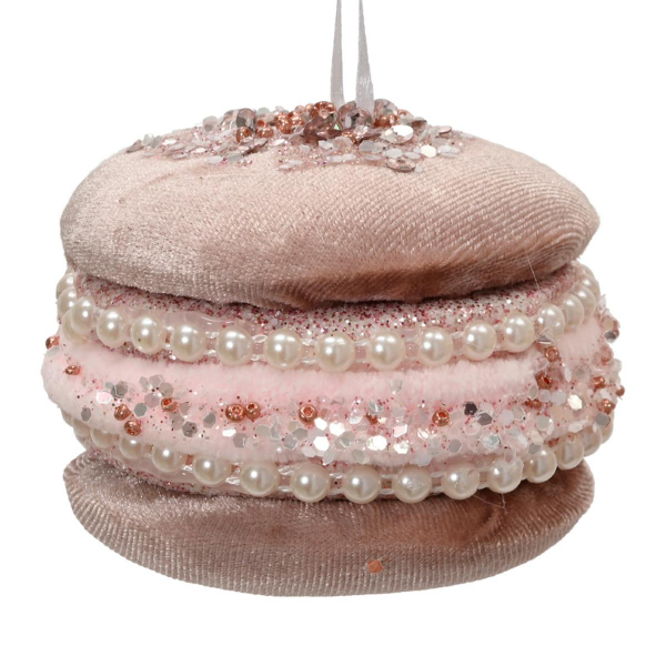 Weihnachtsanhänger Macaron rosé mit Perlen & Glitter - Polyester