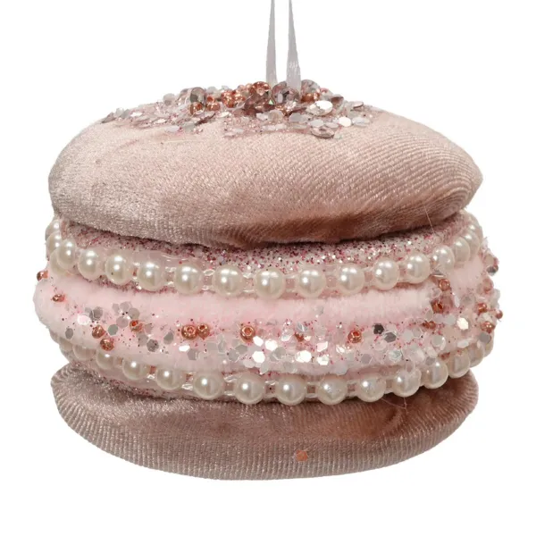 Weihnachtsanhänger Macaron rosé mit Perlen & Glitter - Polyester