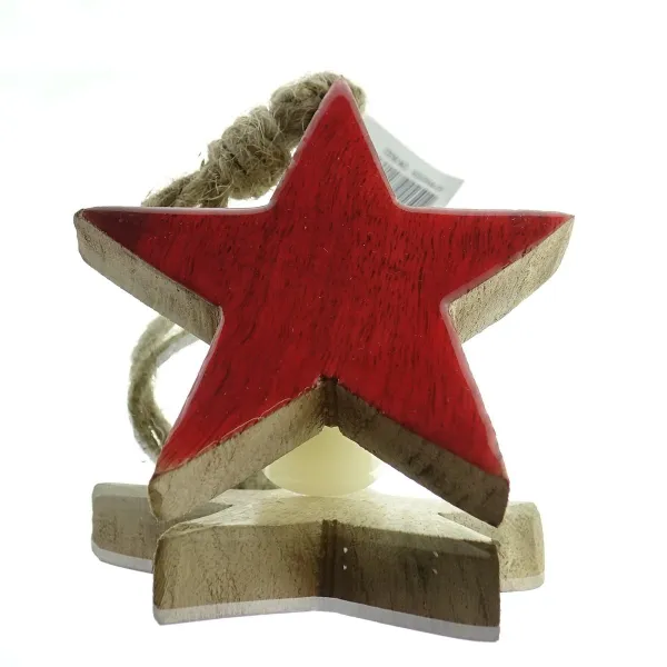 Weihnachtsanhänger Massivo Stern Rot & Natur Ø 10 cm - Holz