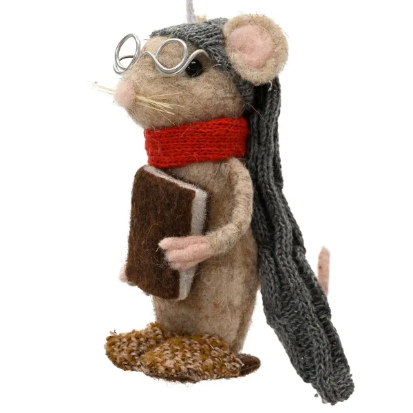 Weihnachtsanhänger Maus mit Buch - Wolle Weihnachtsanhänger Maus mit Buch - Wolle