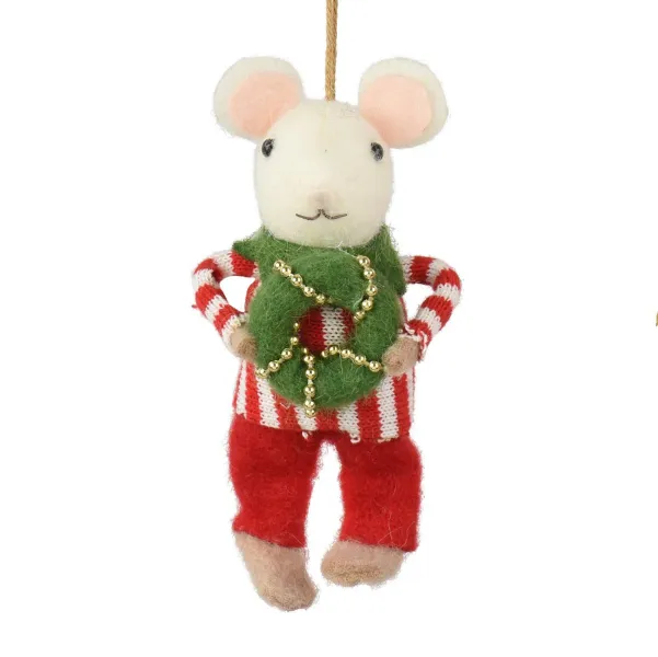Weihnachtsanhänger Maus mit Kranz - Wolle Weihnachtsanhänger Maus mit Kranz - Wolle