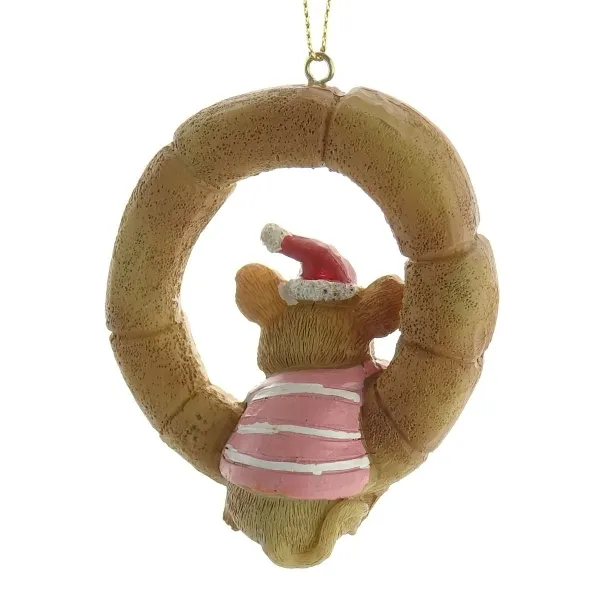 Weihnachtsanhänger Maus mit rosa Pullover in Keks 7 cm - Polyresin