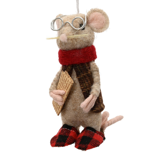 Weihnachtsanhänger Maus mit Zeitung - Wolle