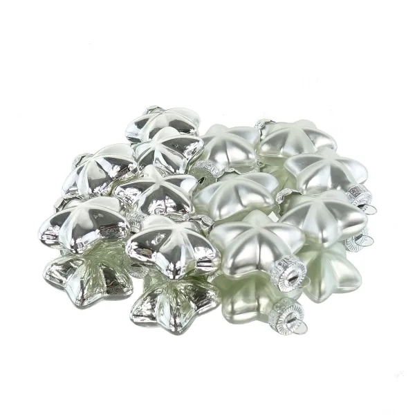 Weihnachtsanhänger Mini-Sterne Silberfarben Ø 4 cm aus Glas - 12er Set Weihnachtsanhänger Mini-Sterne Silberfarben Ø 4 cm aus Glas - 12er Set
