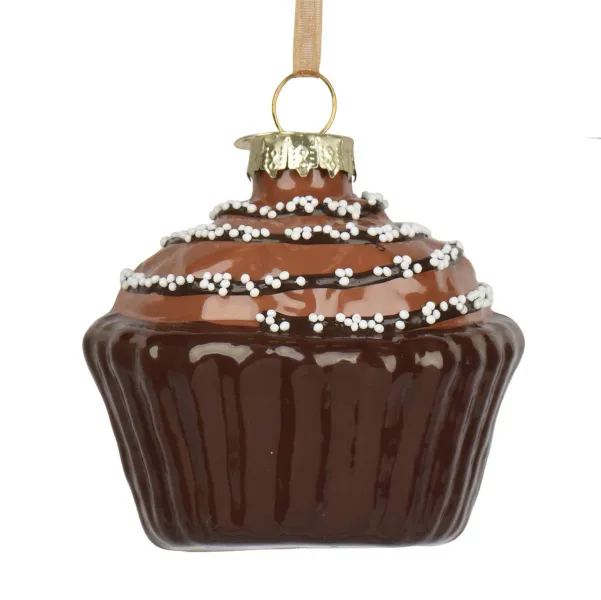 Weihnachtsanhänger Muffin schokobraun flach mit 4 Reihen Streusel - Glas Weihnachtsanhänger Muffin schokobraun flach mit 4 Reihen Streusel - Glas