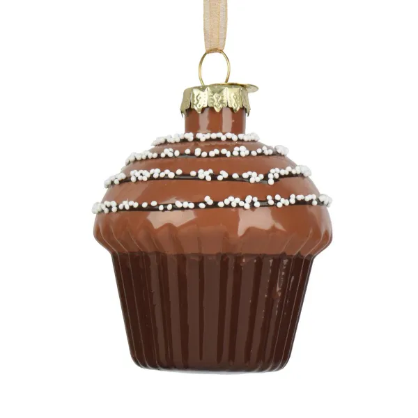 Weihnachtsanhänger Muffin schokobraun hoch mit 4 Reihen Streusel - Glas Weihnachtsanhänger Muffin schokobraun hoch mit 4 Reihen Streusel - Glas