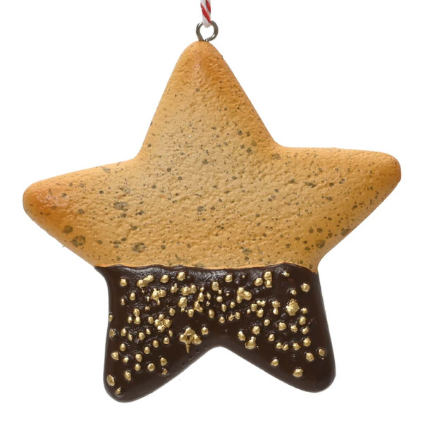 Weihnachtsanhänger Plätzchen Stern Schokolade & goldfarbenen Streuseln - Polyresin