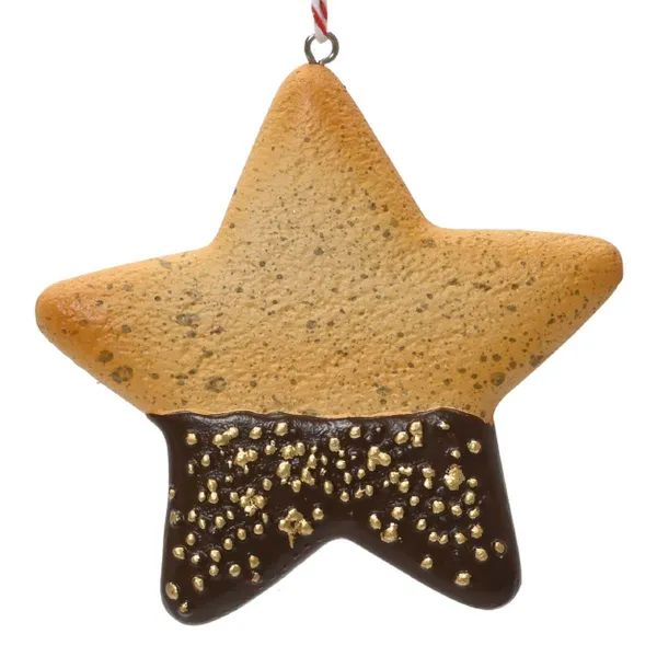 Weihnachtsanhänger Plätzchen Stern Schokolade & goldfarbenen Streuseln - Polyresin