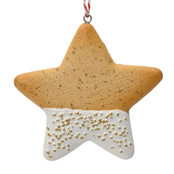Weihnachtsanhänger Plätzchen Stern weiße Schokolade & goldfarbenen Streuseln - Polyresin