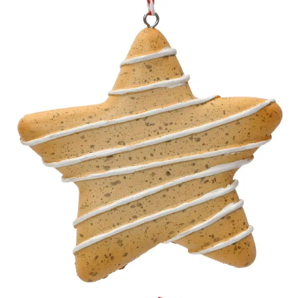 Weihnachtsanhänger Plätzchen Stern mit weißem Streifendekor - Polyresin