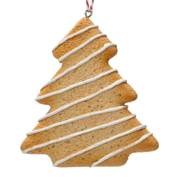 Weihnachtsanhänger Plätzchen Tanne mit weißem Streifendekor - Polyresin