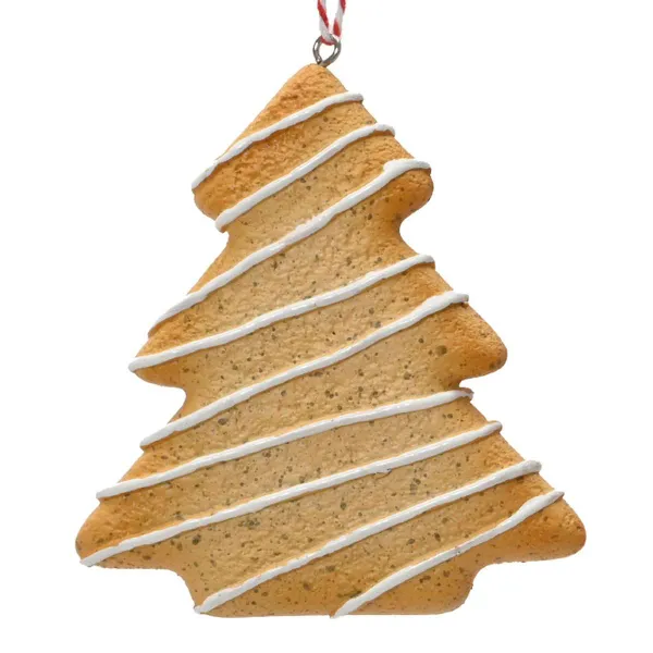 Weihnachtsanhänger Plätzchen Tanne mit weißem Streifendekor - Polyresin