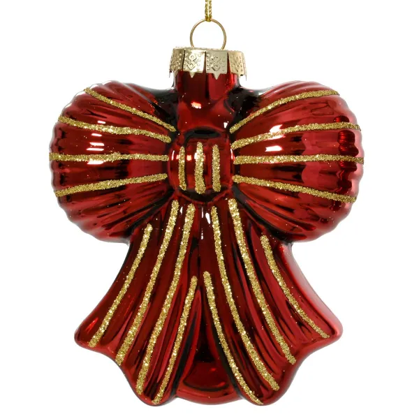 Weihnachtsanhänger Schleife Ochsenblutrot glänzend mit goldfarbenen Glitter - Glas Weihnachtsanhänger Schleife Ochsenblutrot glänzend mit goldfarbenen Glitter - Glas