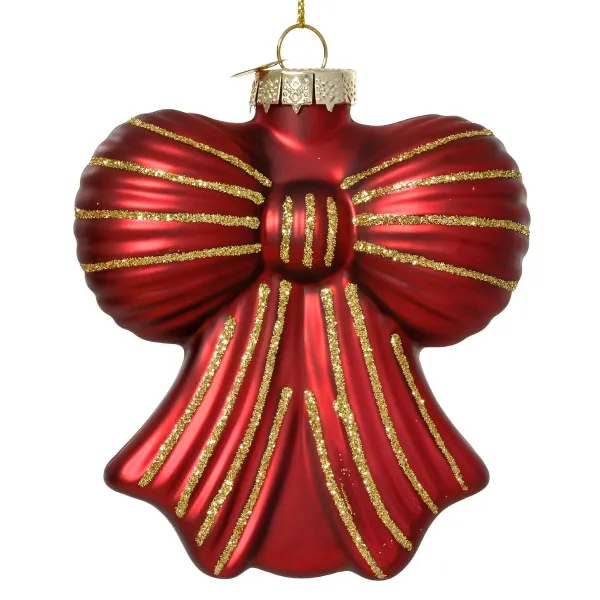 Weihnachtsanhänger Schleife Ochsenblutrot matt mit goldfarbenen Glitter - Glas Weihnachtsanhänger Schleife Ochsenblutrot matt mit goldfarbenen Glitter - Glas