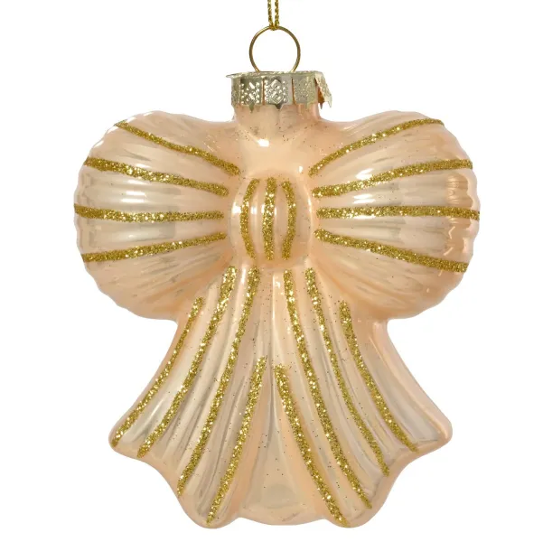 Weihnachtsanhänger Schleife champangerfarben glänzend mit goldfarbenen Glitter - Glas Weihnachtsanhänger Schleife champangerfarben glänzend mit goldfarbenen Glitter - Glas