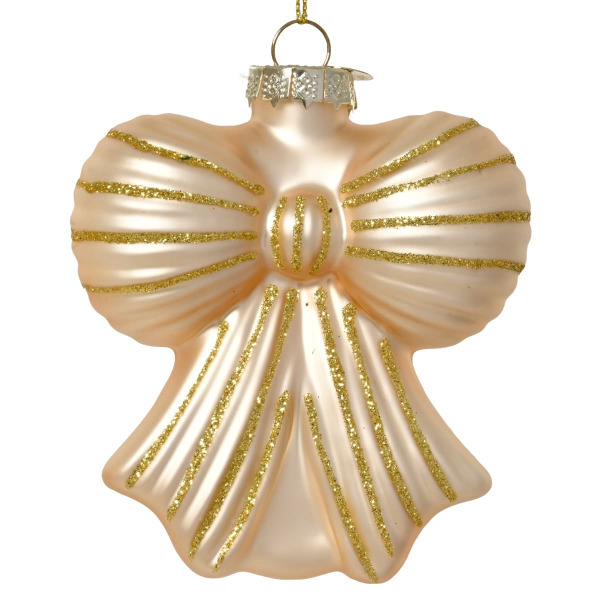 Weihnachtsanhänger Schleife champangerfarben matt mit goldfarbenen Glitter - Glas