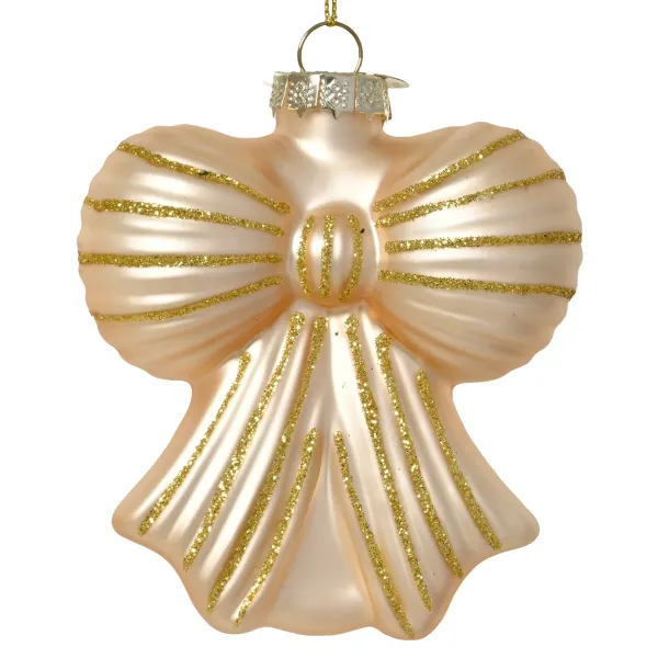 Weihnachtsanhänger Schleife champangerfarben matt mit goldfarbenen Glitter - Glas Weihnachtsanhänger Schleife champangerfarben matt mit goldfarbenen Glitter - Glas
