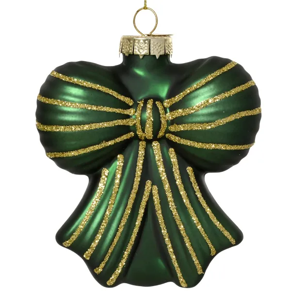 Weihnachtsanhänger Schleife Piniengrün matt mit goldfarbenen Glitter - Glas Weihnachtsanhänger Schleife Piniengrün matt mit goldfarbenen Glitter - Glas