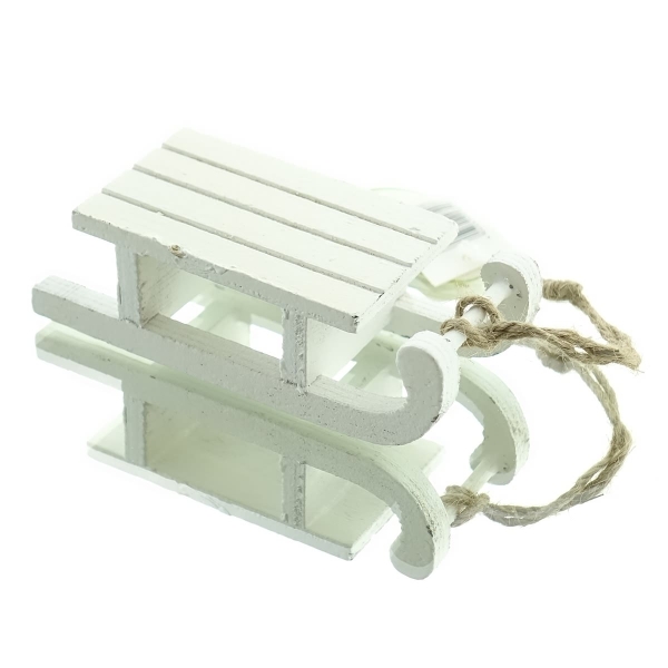 Weihnachtsanhänger Schlitten Weiß 11 cm - Holz