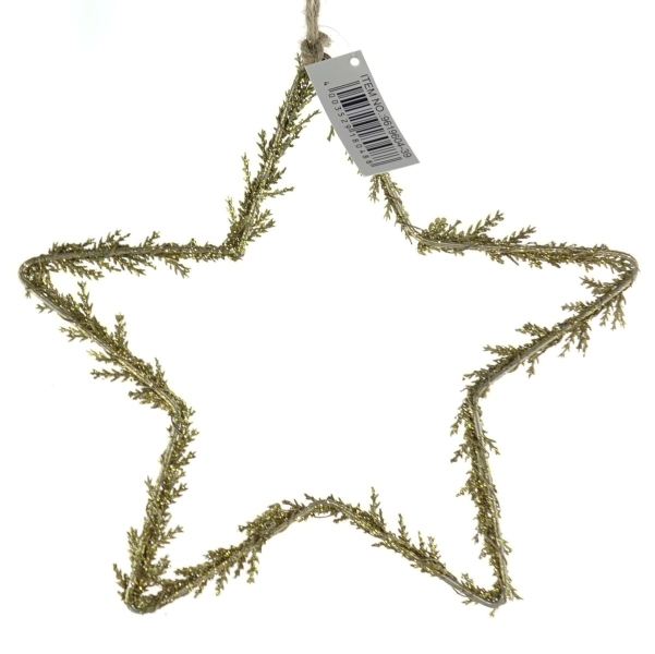 Weihnachtsanhänger Stern Goldfarben Ø 20 cm mit Glitter - Metall & Kunststoff 