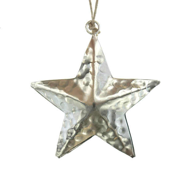 Weihnachtsanhänger Stern Silberfarben mit Hammerschlag-Effekt Ø 10 cm - Metall
