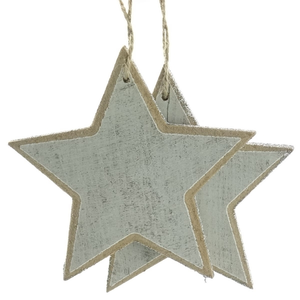 Weihnachtsanhänger Sterne Weiß beglittert im Doppelpack Ø 12 cm - MDF