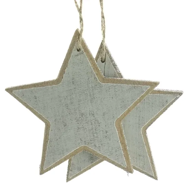 Weihnachtsanhänger Sterne Weiß beglittert im Doppelpack Ø 12 cm - MDF