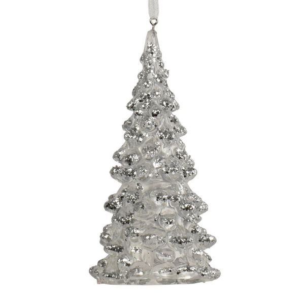 Weihnachtsanhänger Tanne transparent silberfarben beglittert - Kunststoff
