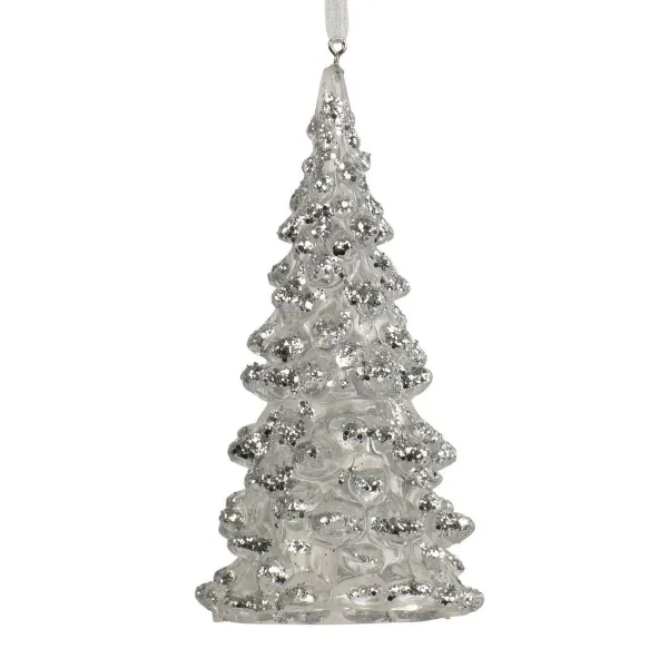 Weihnachtsanhänger Tanne transparent silberfarben beglittert - Kunststoff