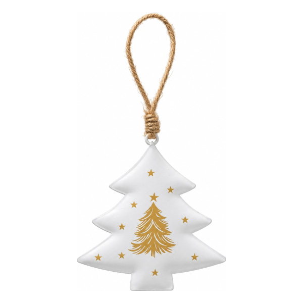 Weihnachtsanhänger Tannenbaum cremefarben mit goldfarbenenTannenbaum & Sternen - Eisen & Jute