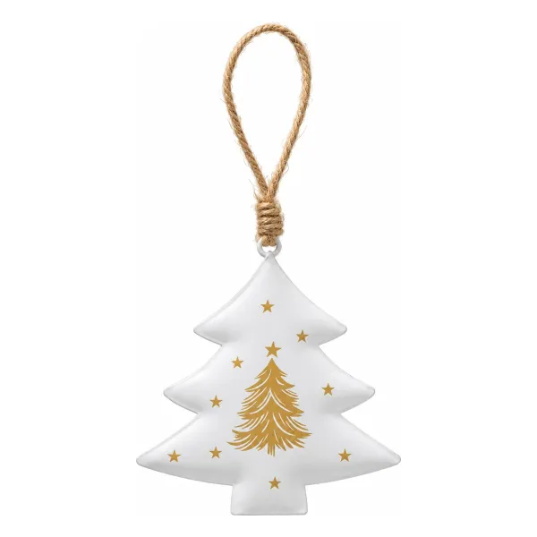 Weihnachtsanhänger Tannenbaum cremefarben mit goldfarbenenTannenbaum & Sternen - Eisen & Jute