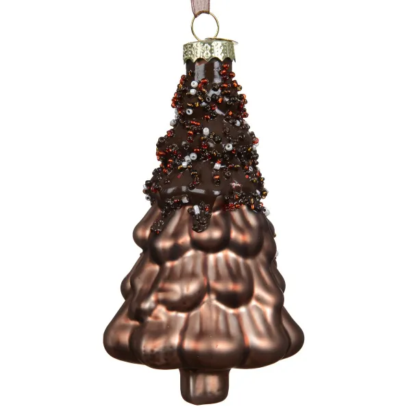 Weihnachtsanhänger Tannenbaum in schokobraun mit Pailletten - Glas Weihnachtsanhänger Tannenbaum in schokobraun mit Pailletten - Glas