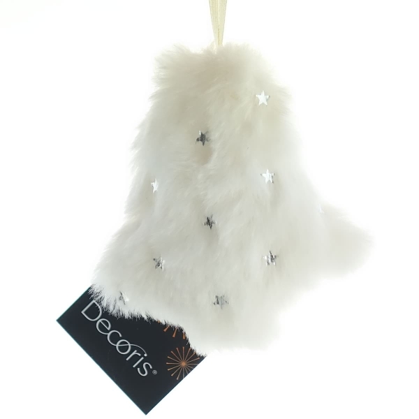 Weihnachtsanhänger Tannenbaum Weiß mit silbernen Sternen 12 cm - Plüsch
