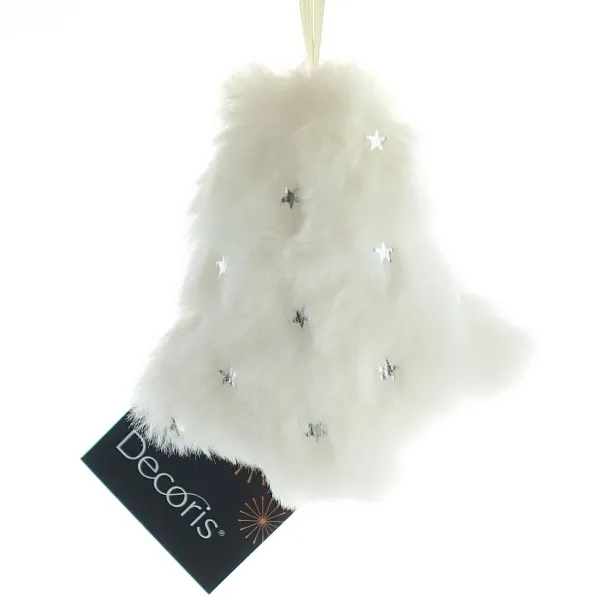 Weihnachtsanhänger Tannenbaum Weiß mit silbernen Sternen 12 cm - Plüsch