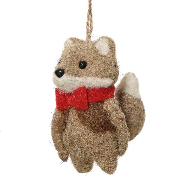 Weihnachtsanhänger Fuchs mit roter Schleife 5,5 cm - Filzwolle