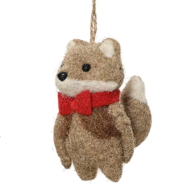 Weihnachtsanhänger Fuchs mit roter Schleife 5,5 cm - Filzwolle