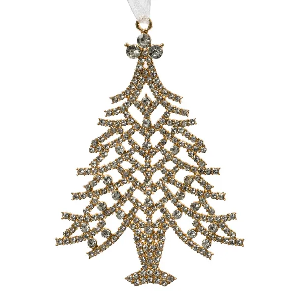 Weihnachtsanhänger Tanne Goldfarben mit Glittersteinen 10 cm - Metall