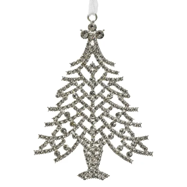 Weihnachtsanhänger Tanne Silberfarben mit Glittersteinen 10 cm - Metall