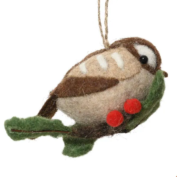 Weihnachtsanhänger Vogel Braun - Beige 5,5 cm - Filzwolle