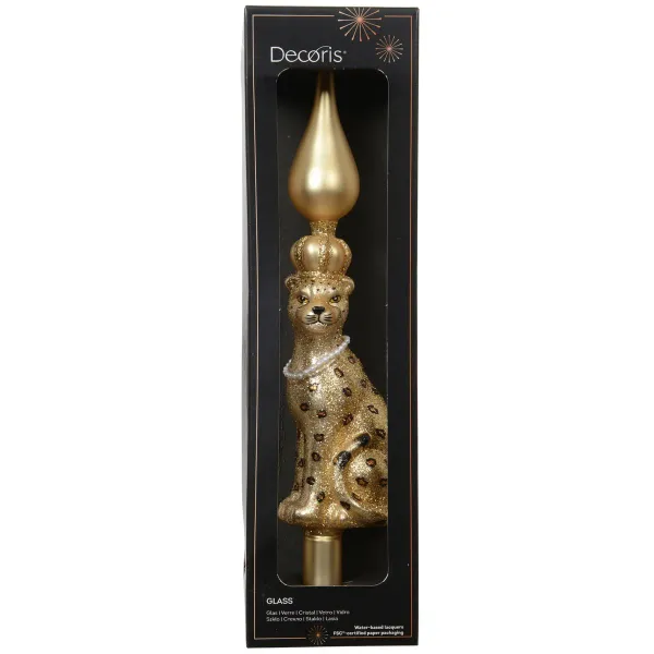 Weihnachtsbaummotivspitze Leopard Perle goldfarben 31 cm hoch - Glas