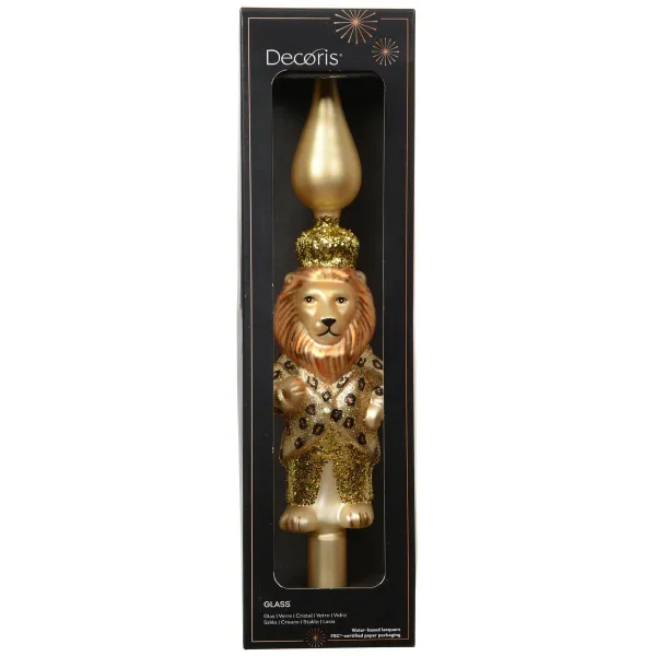 Weihnachtsbaummotivspitze Löwe Perle goldfarben 31 cm hoch - Glas
