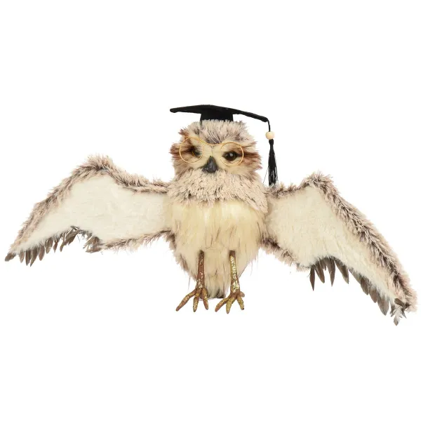 Weihnachtsdeko Eule mit Brille & Graduationskappe - Kunstfell