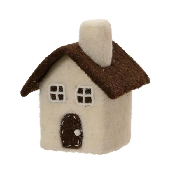 Weihnachtsdeko Haus cremefarben/dunkelbraunem Dach/Tür & Fenster - Polyfoam/Wolle