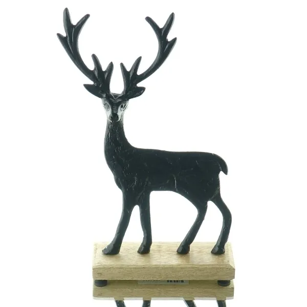 Weihnachtsdeko Hirsch Schwarz auf Mangoholzsockel 27 cm - Aluminium Weihnachtsdeko Hirsch Schwarz auf Mangoholzsockel 27 cm - Aluminium